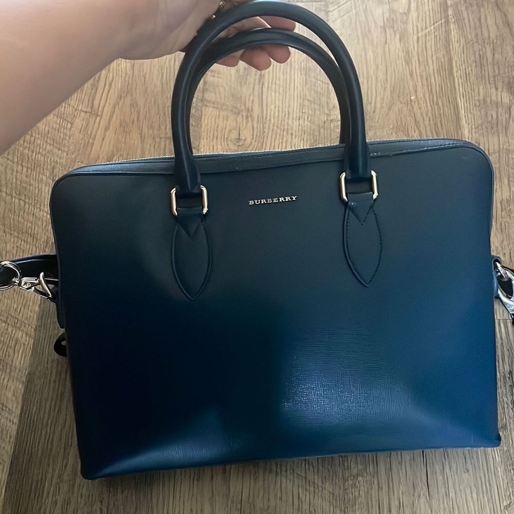 Burberry Ainsworth blue leather bag  15”x11”